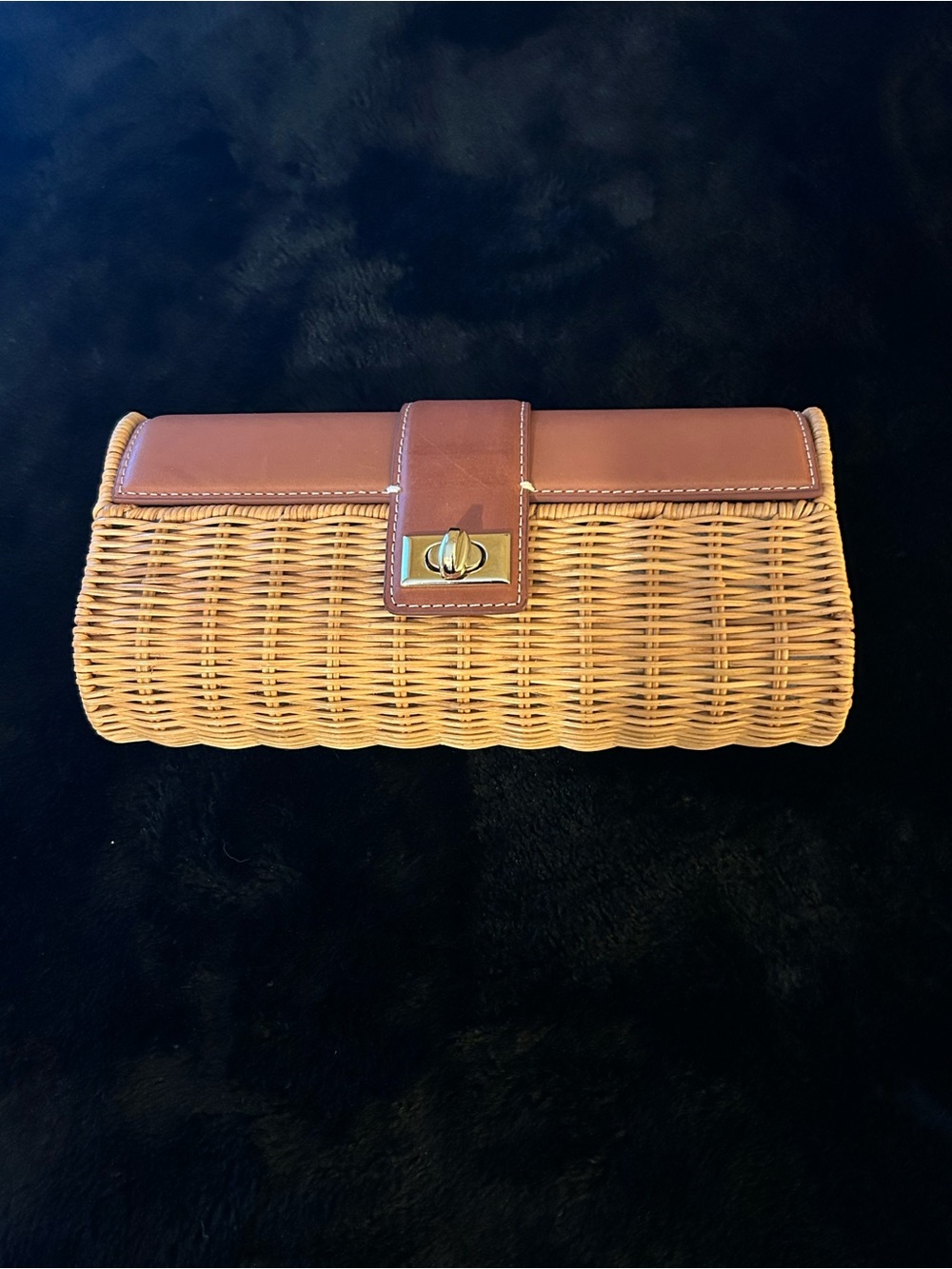 J. McLaughlin Wicker Clutch with Brown Leather Trim